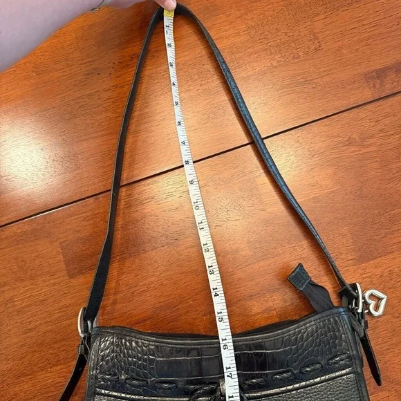 Brighton Emma Embossed Croc Pebbled Leather Shoulder Bag Adjustable Strap Black - Picture 14 of 15